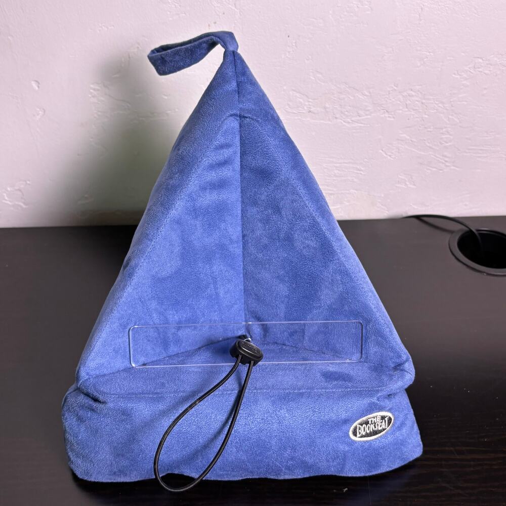The bookseat blue beanbag chair for reading books iPad E reader comfort stand